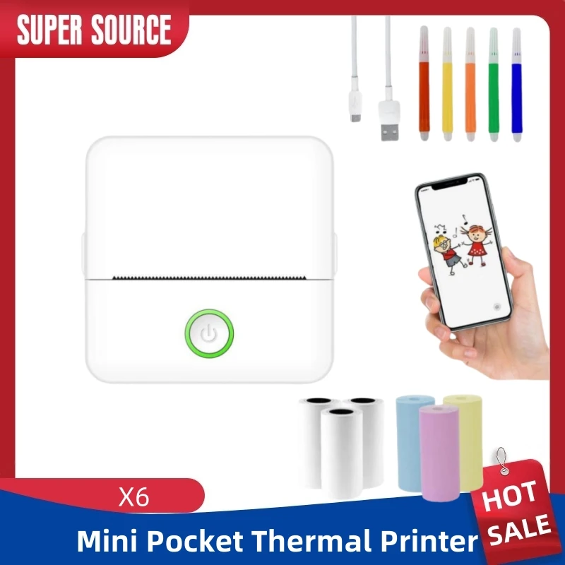 Mini Portable Printer Pocket Wireless Smart Inkless Printer Usb Chargeable Label Photo Printing Blue tooth Thermal Paper Printer