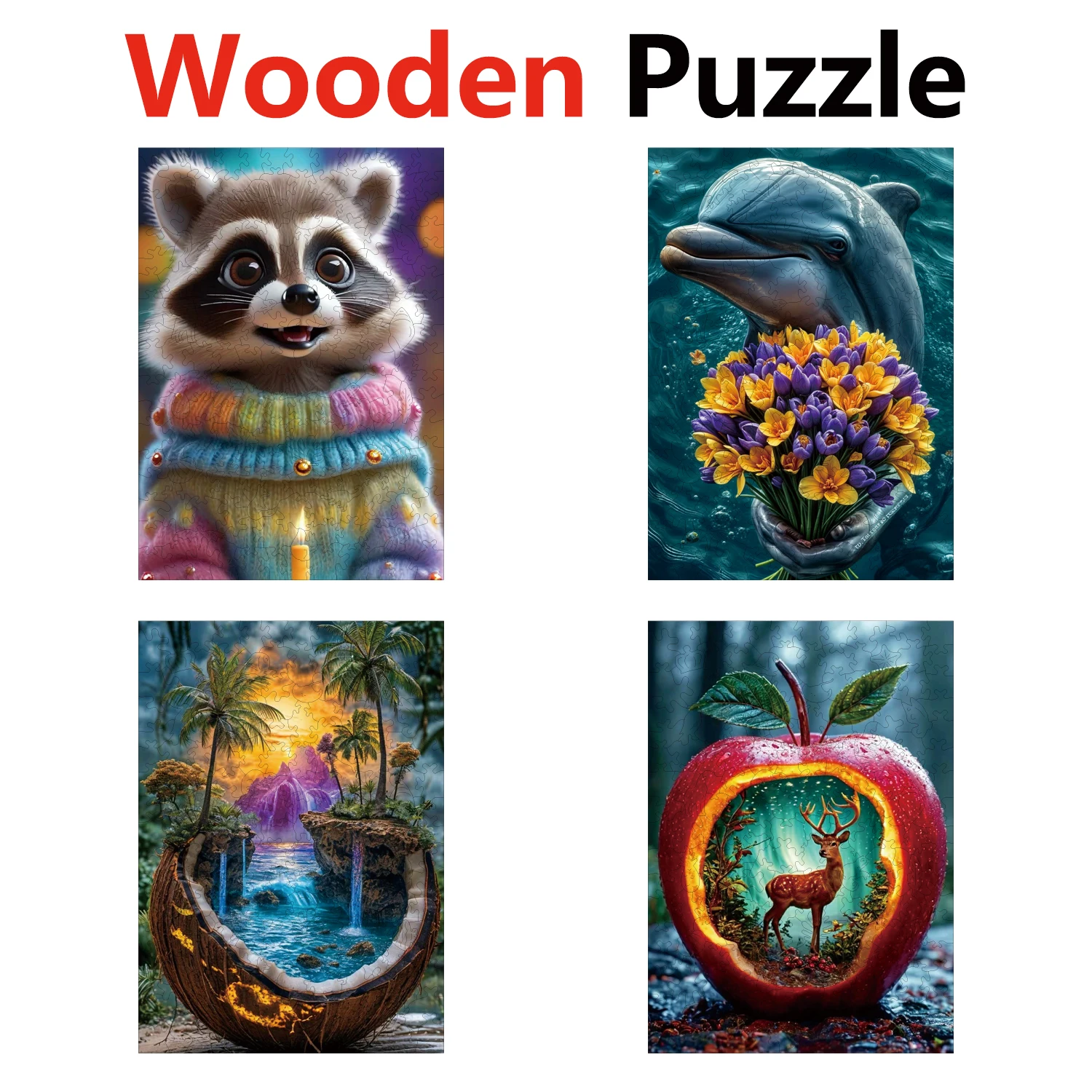 

Tanuki Dolphin Apple Puzzle Animal Puzzles High Quality Jigsaw Puzzle Wooden Puzzle Best Christmas Gift