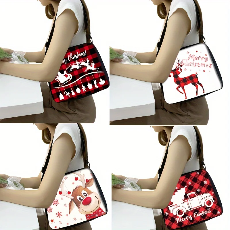 Christmas Theme Printed Shoulder Bag,Portable Casual Underarm Bag,Perfect Christmas Carrying Bag,Christmas Gift Daily Casual Bag