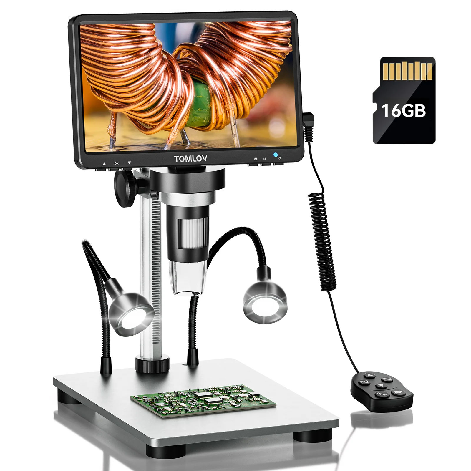 Image of TOMLOV 7-Zoll-LCD-Münzmikroskop, 1200-fache Vergrößerung, 12 MP, ultra-Präzisionsfokussierung, HDMI, digitales Mikroskop für Elektronik, Löten, Telefonreparatur