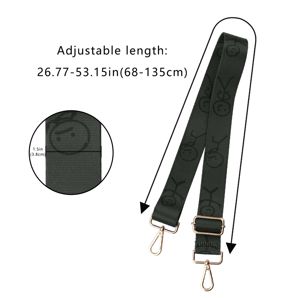 Black Shoulder Straps Nylon Middle Finger Stickman Cartoon Golden Chain Belt Strap Single Adjustable Wide Straps Bag Accessories