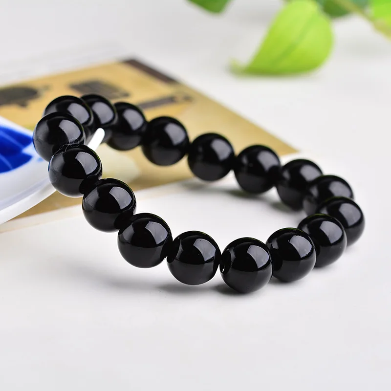 Natural Obsidian 10MM Round Bead Single Circle Bracelet Women's Simple Style Buddha Beads Crystal Jewelry Gift