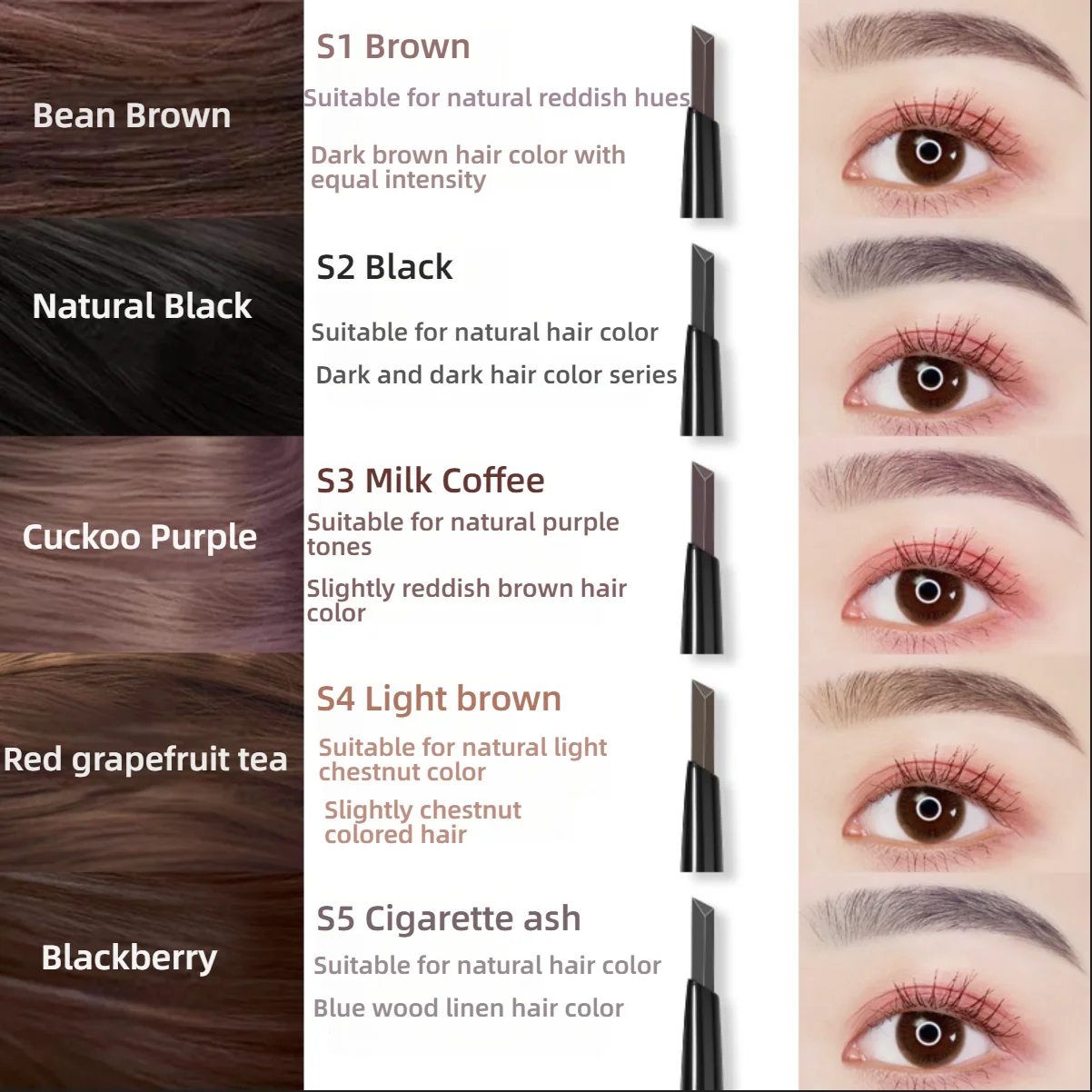 1Pcs Male Makeup Eyebrow Pencil in 5 colors optional- Long-Wearing, Smudge-Proof, Natural Look,easy to color with fine tip Brush