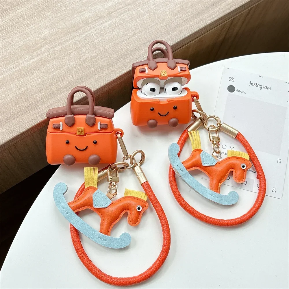 Silikonowe etui na słuchawki Airpods 4 3 2 1 Pro Śliczne słuchawki ochronne w kształcie torby ze smyczą Wstrząsoodporna miękka osłona zapobiegająca upadkom — zdjęcie produktu 2