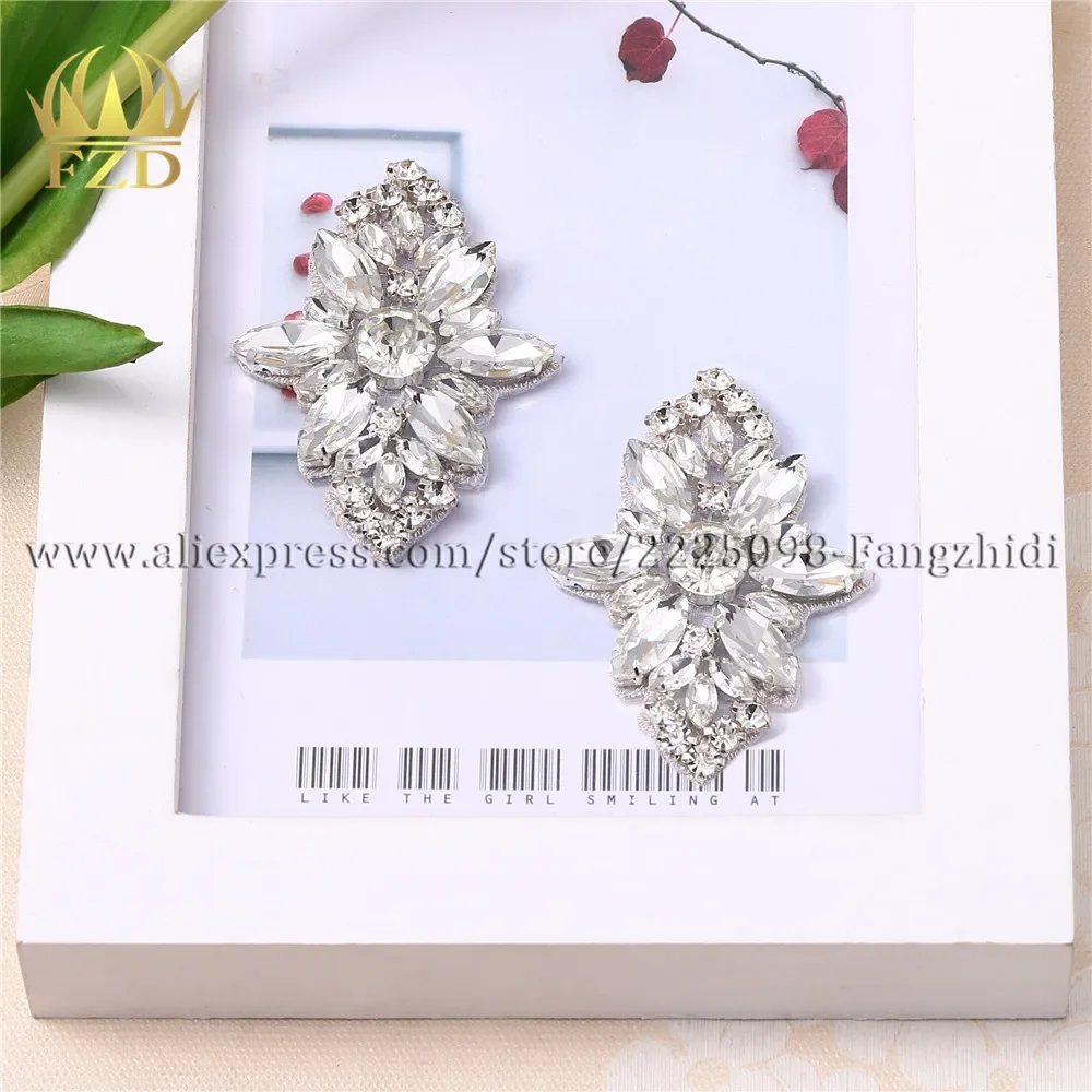 FZD 10 Pair Hot Fix beaded bridal belt Rhinestone Applique and Trimming  for Shoes Small Decoration Ornament Shoe-buckie