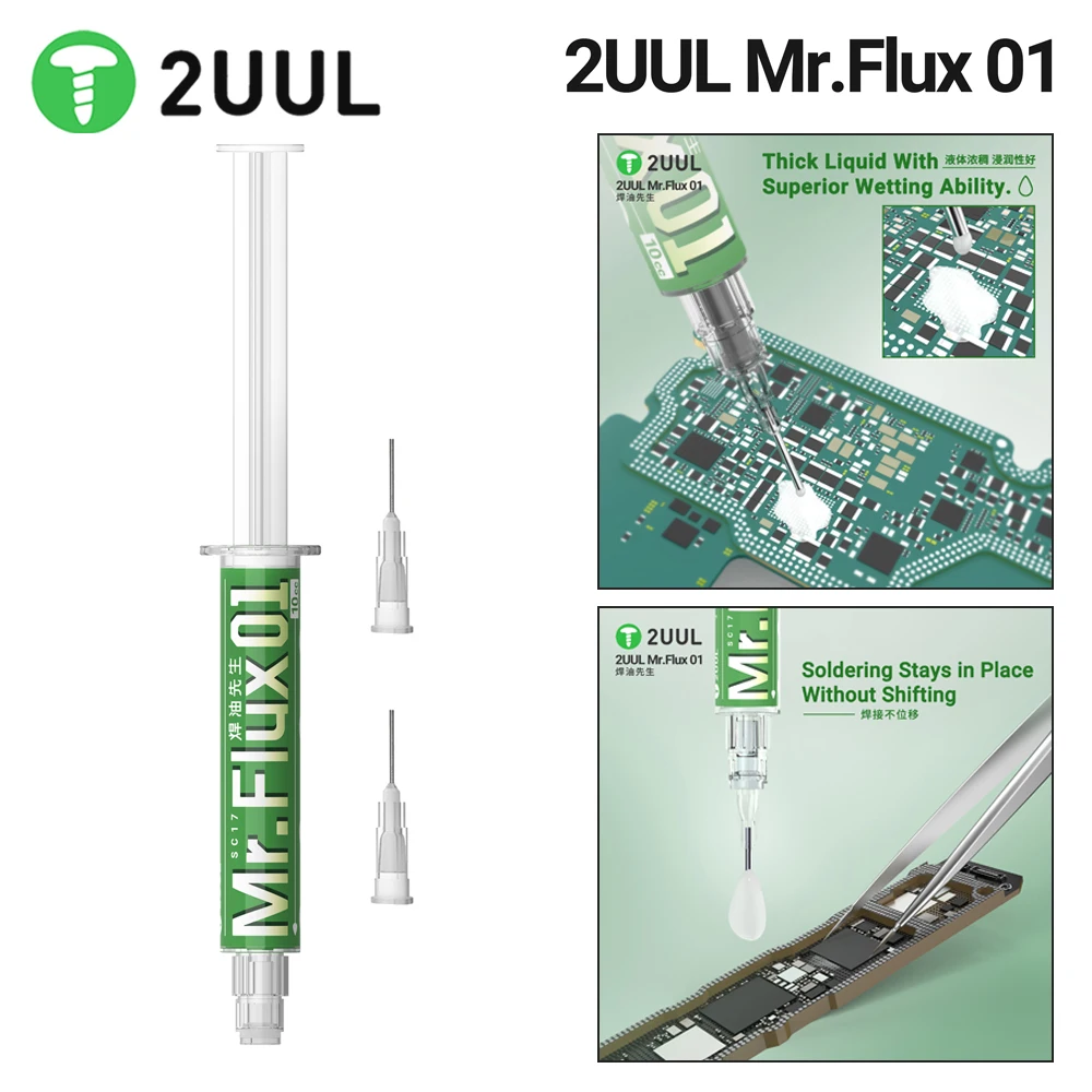 

2UUL No-Clean Soldering Flux Paste 10CC No-odor Syringe Soldering Oil for Phones Electronic Welding PCB BGA CPU Repair Tools Set