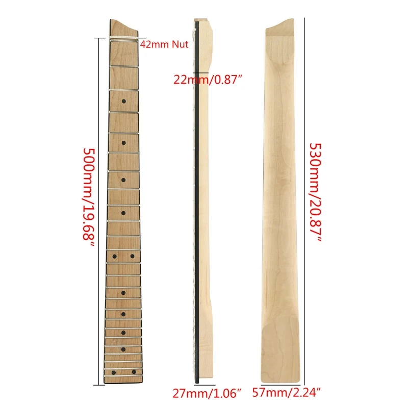 Headless Electric Guitar Bass Neck 25 Fret Maple Portable Smooth Natural Musical Dot Inlay Instrument Replacement