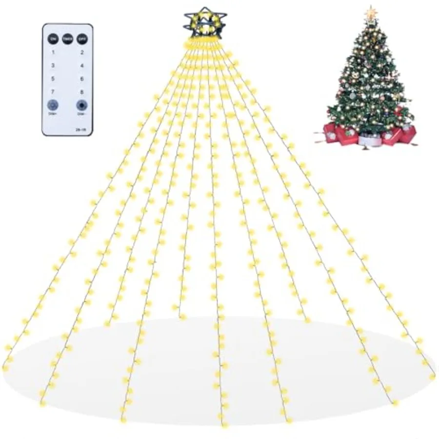 

Christmas Tree Lights with Remote 400 LED 10 Lines Christmas Lights for Tree with 8 Lighting Modes Timer and Memory Indoor Outd