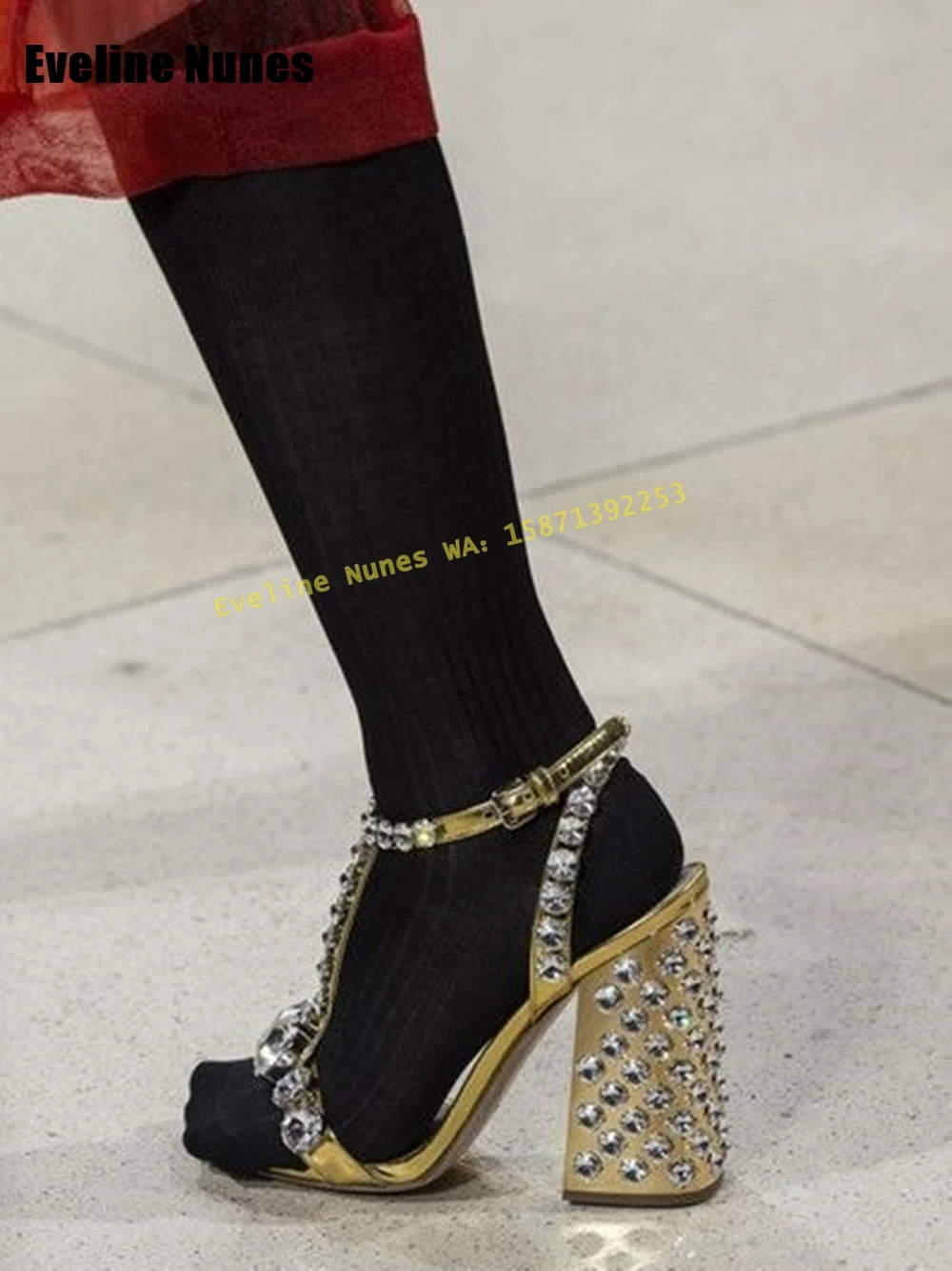 Metal Gemstones Sexy Luxury Sandals Open Toe Chunky Heels Buckle Strap Women Runway Show Shoes Big Size 34-43 Party 2025 Summer