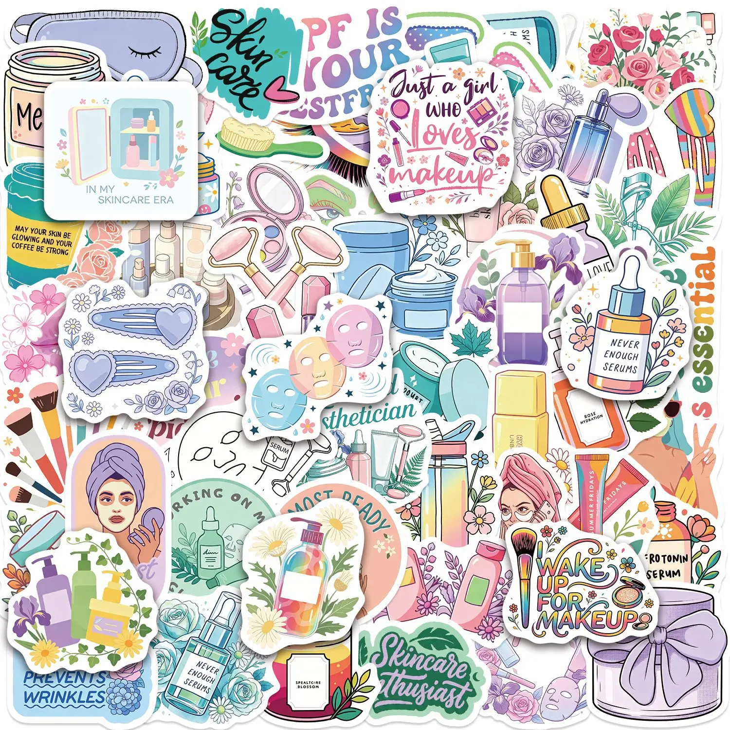 60Pcs Beauty Stickers Cartoon Graffiti Waterproof Vinyl Decals for Phone Case Journal Desk Laptop Water Bottle Stationery