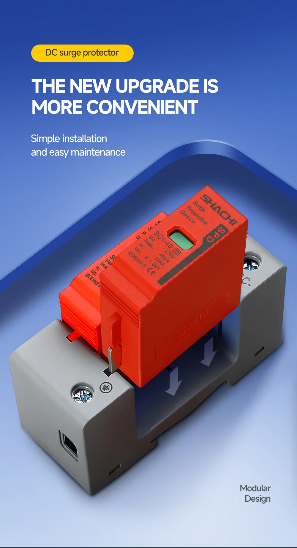 2P DC-Serien-Überspannungsschutzgerät 500V 600V 800V 1000V 10-20KA 20-40KA für Photovoltaik-Solaranlagen-Blitzschutz – Detail 6