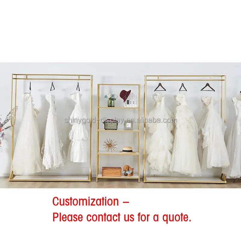 

custom.Commercial Decoration Gold Metal Boutique Clothing Shelf Boutique Dresses Display Shop Wedding Rack Dress Displ
