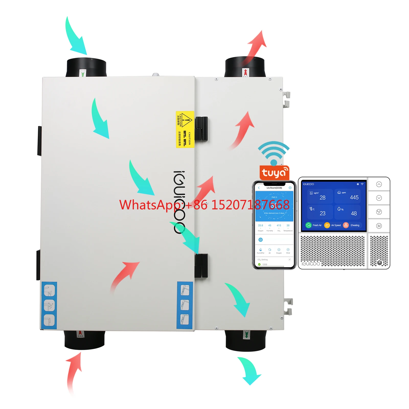 Intelligent Tuya app control erv hrv energy recovery ventilation with counterflow total heat exchanger