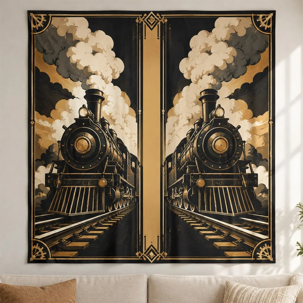 VIKAMA Steam Train Tapestry Wall Hanging, Retro Aesthetic Room Decor Wall Art Tapestries for Living Room Bedroom Office Study