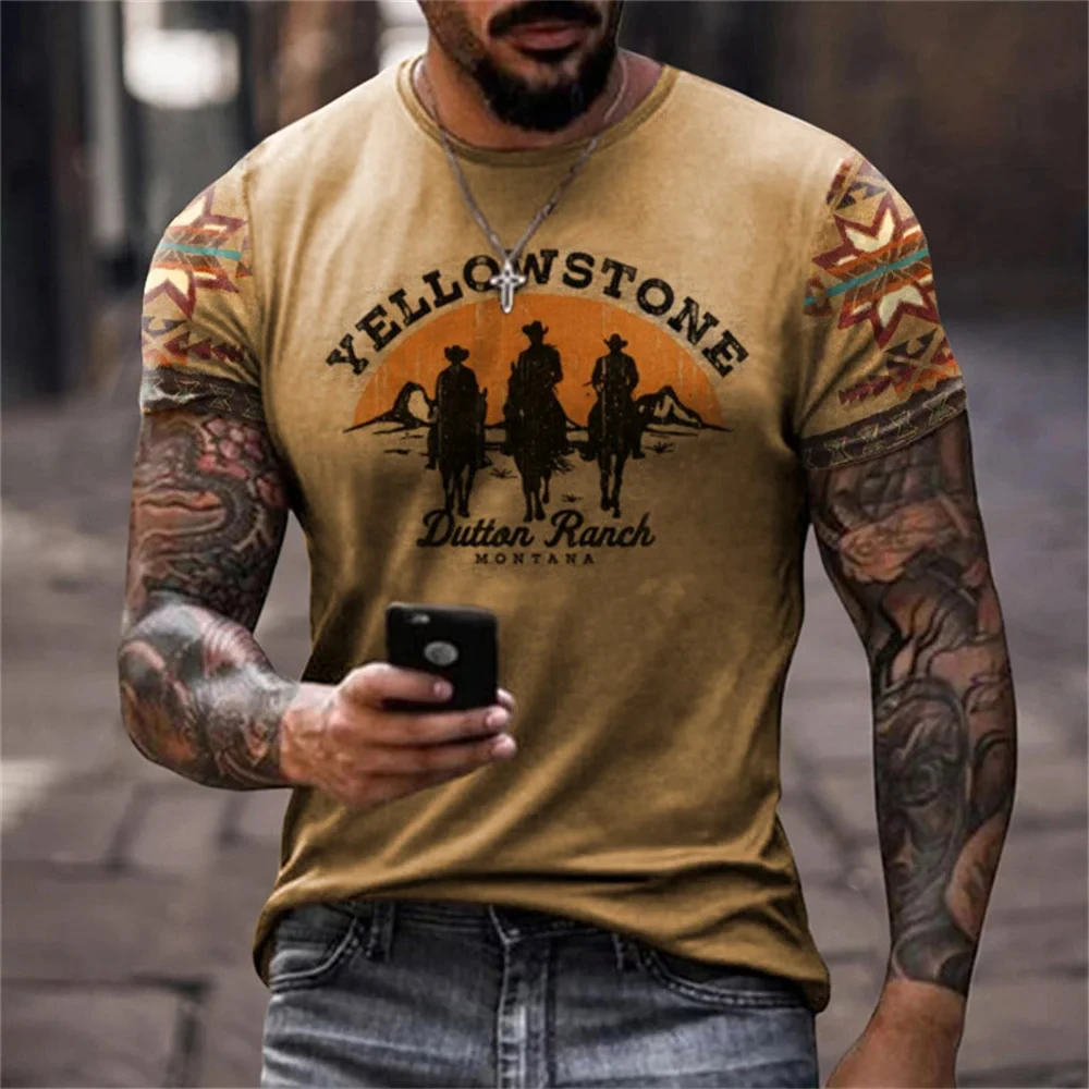 Vintage Style Yellowstone National Park 3D Print T-Shirts Summer Men's Oversized Short Sleeve Tee Shirt Street Tops Kids Clothes