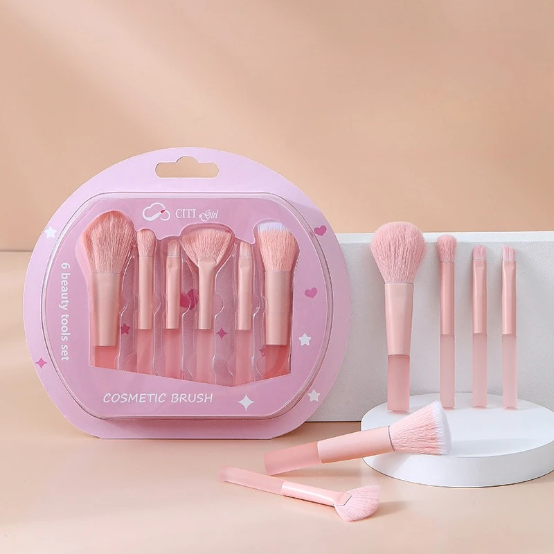 

Transparent rod pink flat bottom detail smudge brush eyeshadow brush soft and skin-friendly portable 6 pet boxes Makeup