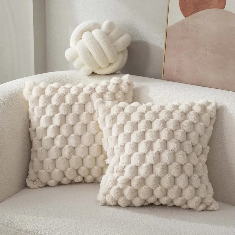 1PC Pineapple Grid  3D Soft Plush Throw Pillow Cover Decorative Cushion Case for Sofa Living Room Bedroom & Home Decor