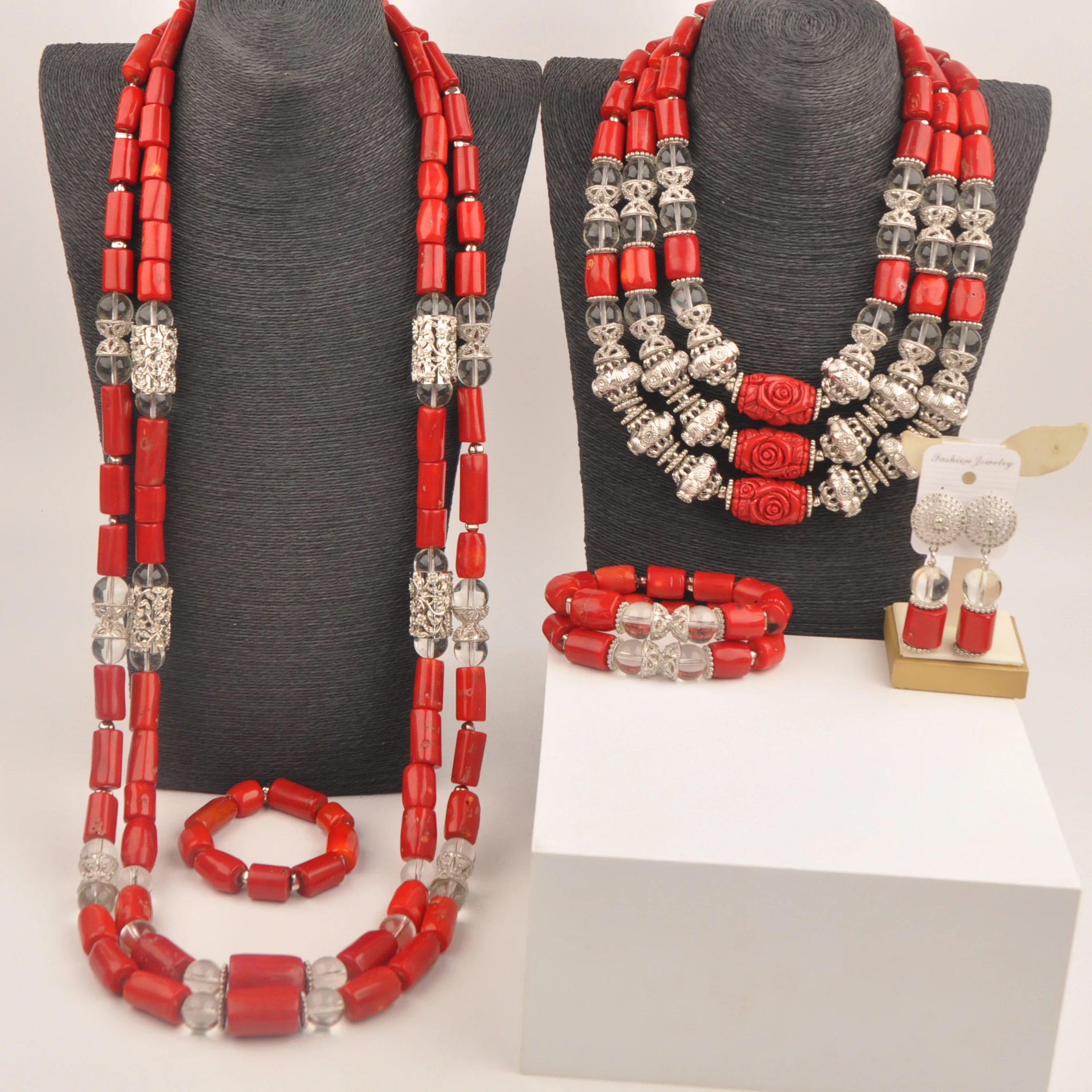 Nigerian Red Wedding necklace Natural coral African fashion jewelry collection