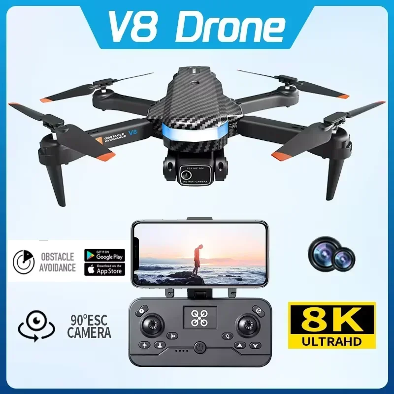 2024 V8 Mini Drone For Xiaomi 8K HD Camera WiFi 5G Height Maintain Foldable Quadcopter RC Dron Toy Gift ESC Drone Professional