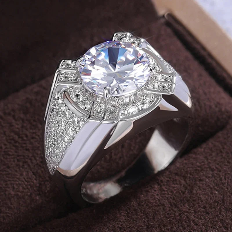 Luxury Men S925 Stamp Silver Color Rings Women AAA Zircon Moissanite Ring for Anniversary Father's Day Birthday Gift Jewelry