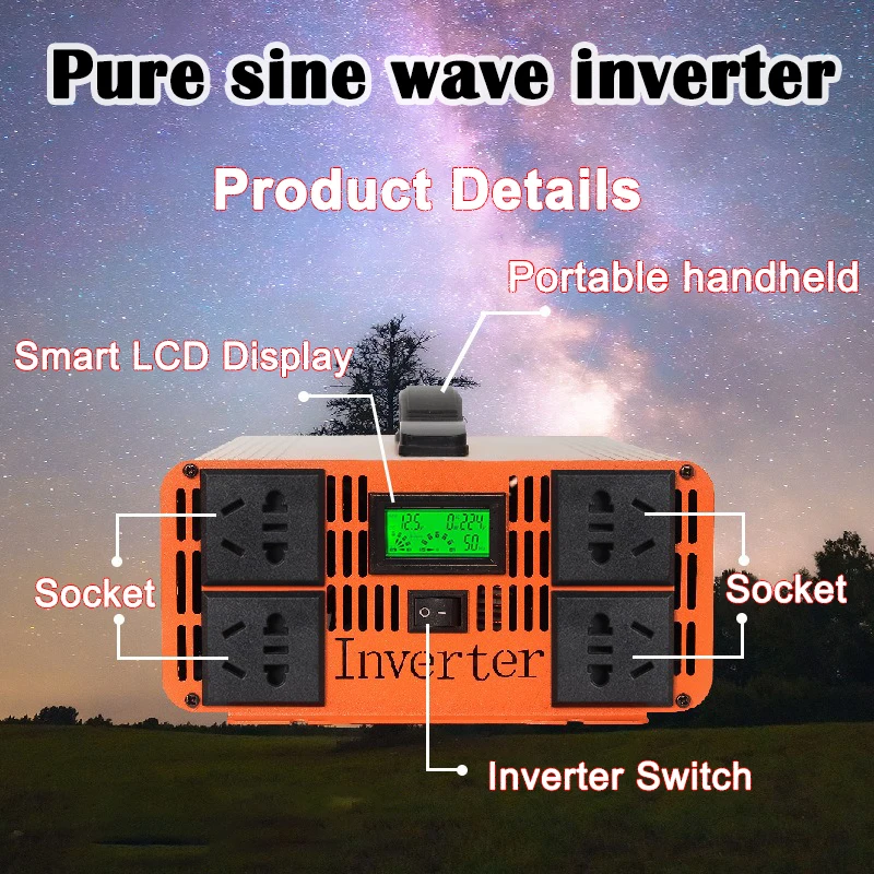 Pure Sine Wave Inverter 2600W 5400W Power 12V-72V To 110V 220V Converter Solar Car Inverters Off Grid  portable handheld  RV