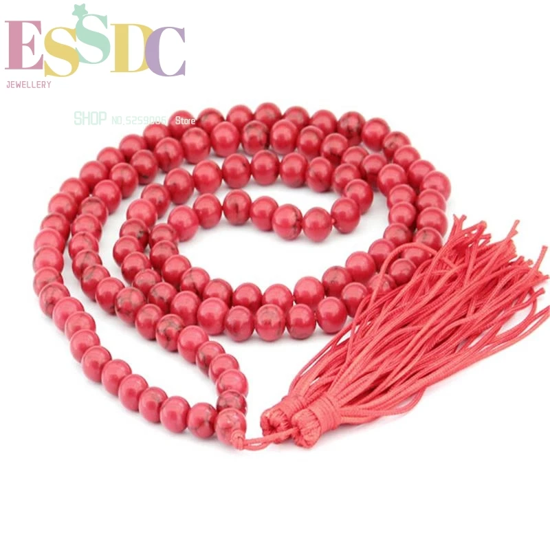 New Design Natural Red Stone Mala Buddhist 8mm 108 Prayer Bracelet Yoga Tassel Necklace Female Meditation Jewelry Wholesale