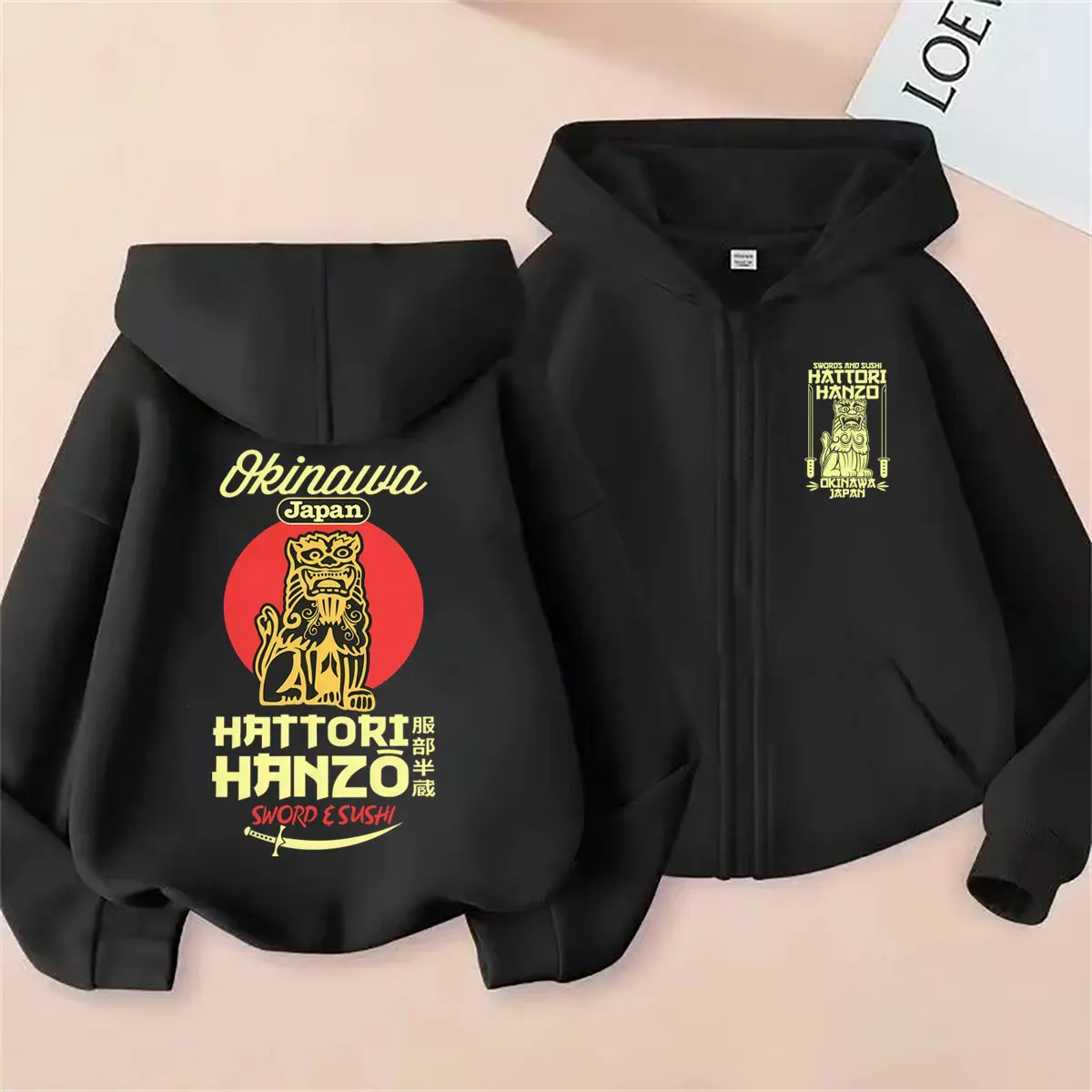 melhor-moletom-vintage-masculino-com-ziper-do-famoso-filme-kill-bill-de-quentin-tarantino-com-espadas-e-sushi-hattori-hanzo-okinawa-japao