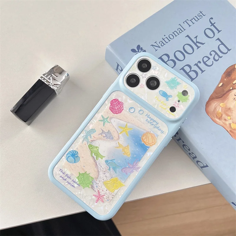 

Cute Ocean Beach Fish Shell Print Phone Case for iPhone 15 16 17 Pro Max Shockproof Protective Cover fashion phone cases Iphone