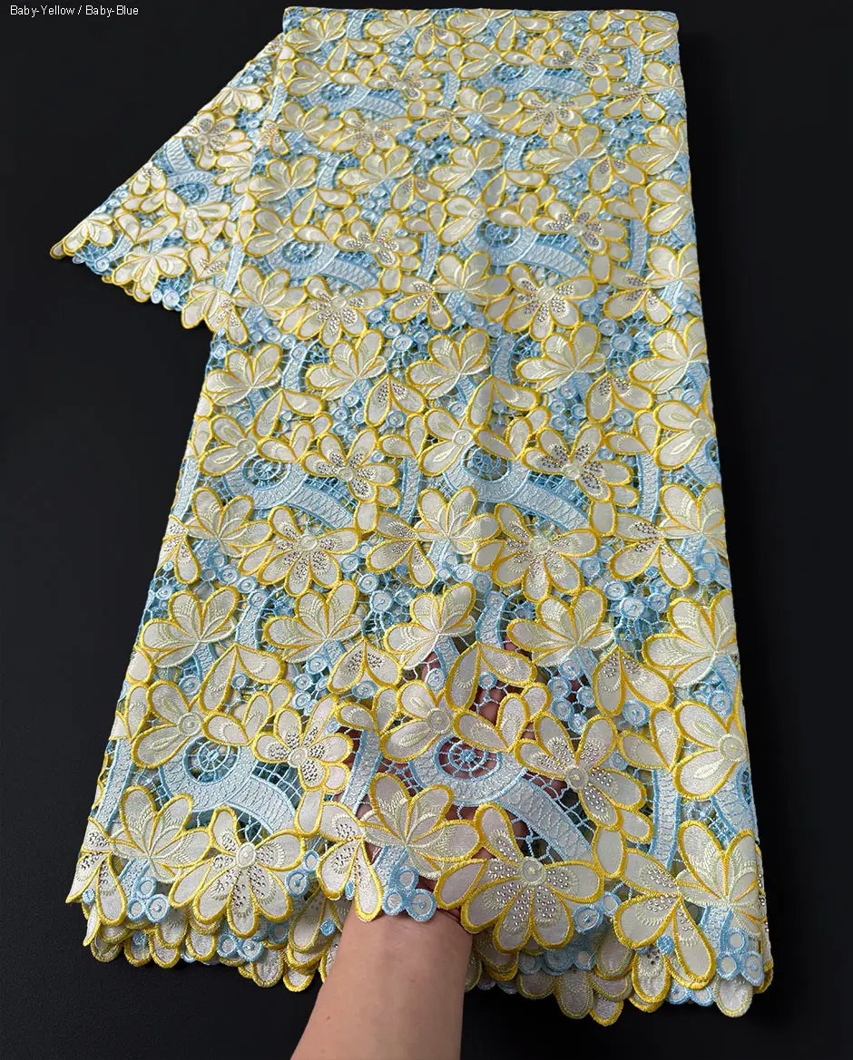 Delicate Guipure Embroidered Lace Korea Voile Fabric Skin Friendly African Mermaid Gown Upscale Dubai Cheongsam Bobtail Cloth