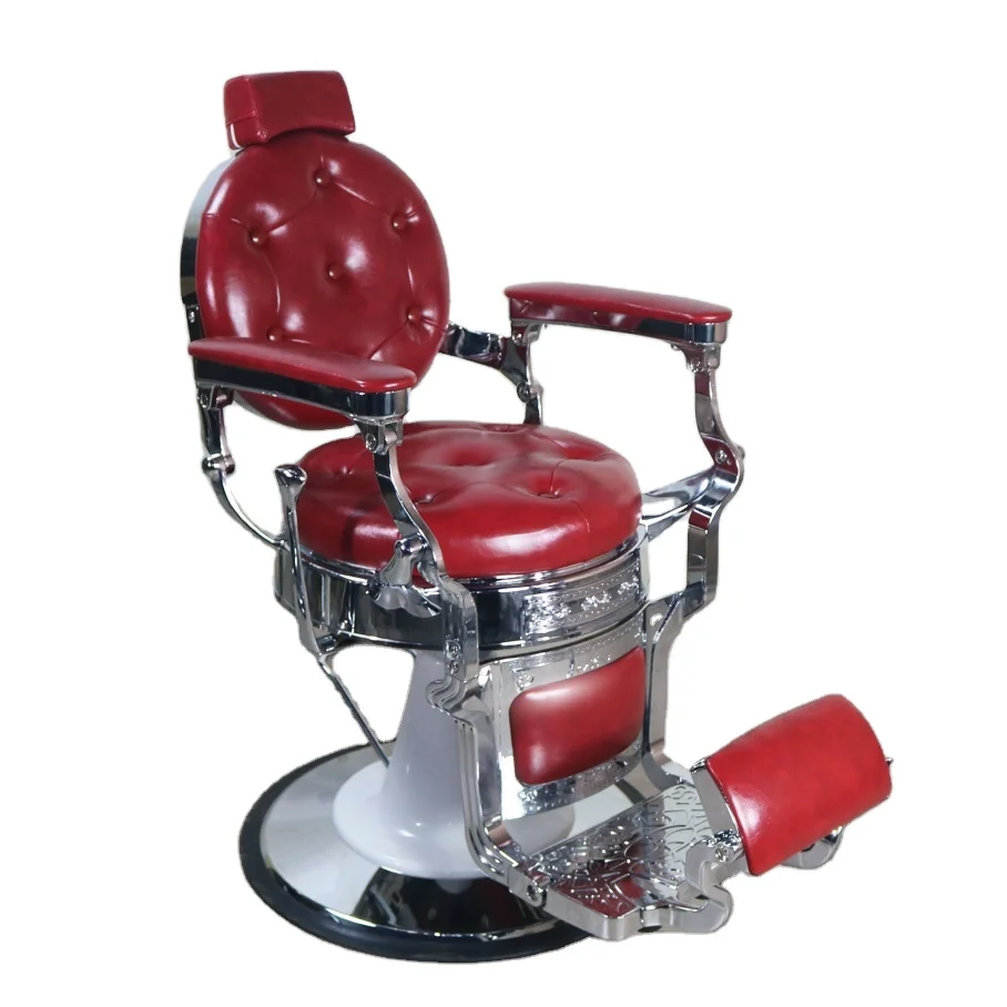 @#@#DM Vintage Classics Red PU Leather Metal Base Salon Chair 360 Degree Swivel Reclining Professional Hydraulic Pump Barber Cha