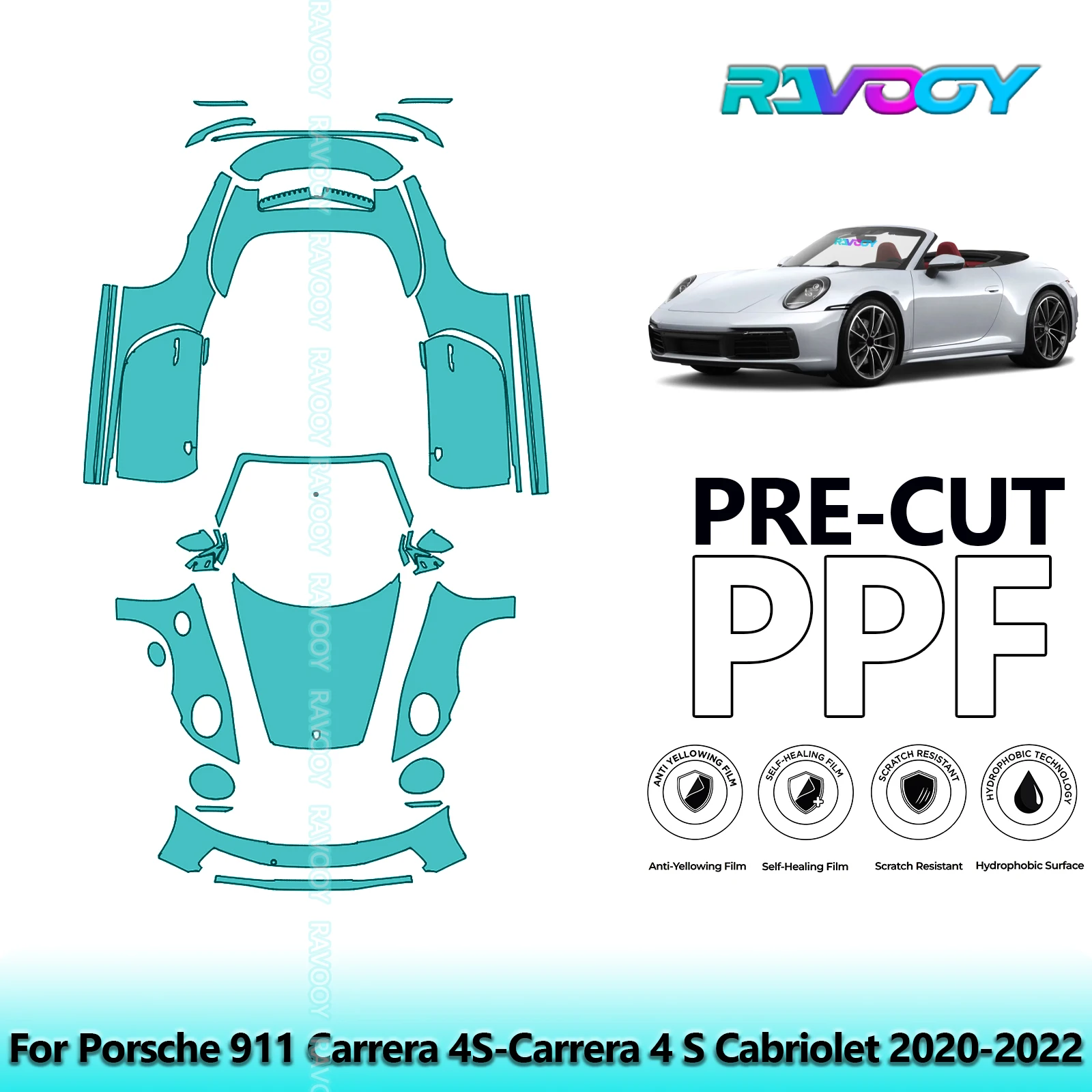 

8.5Mil Precut PPF Paint Protection Film Full Vehicle Clear Bra For Porsche 911 Carrera 4S-Carrera 4 S Cabriolet 2020-2022
