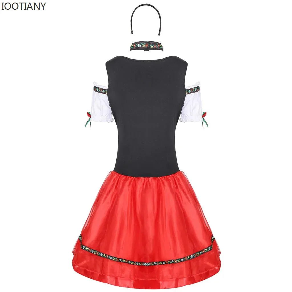 New Women Germany Beer Maid Tavern Wench Waitress Outfit Carnival Oktoberfest Dirndl Costume Dress Cosplay Halloween Fancy Party