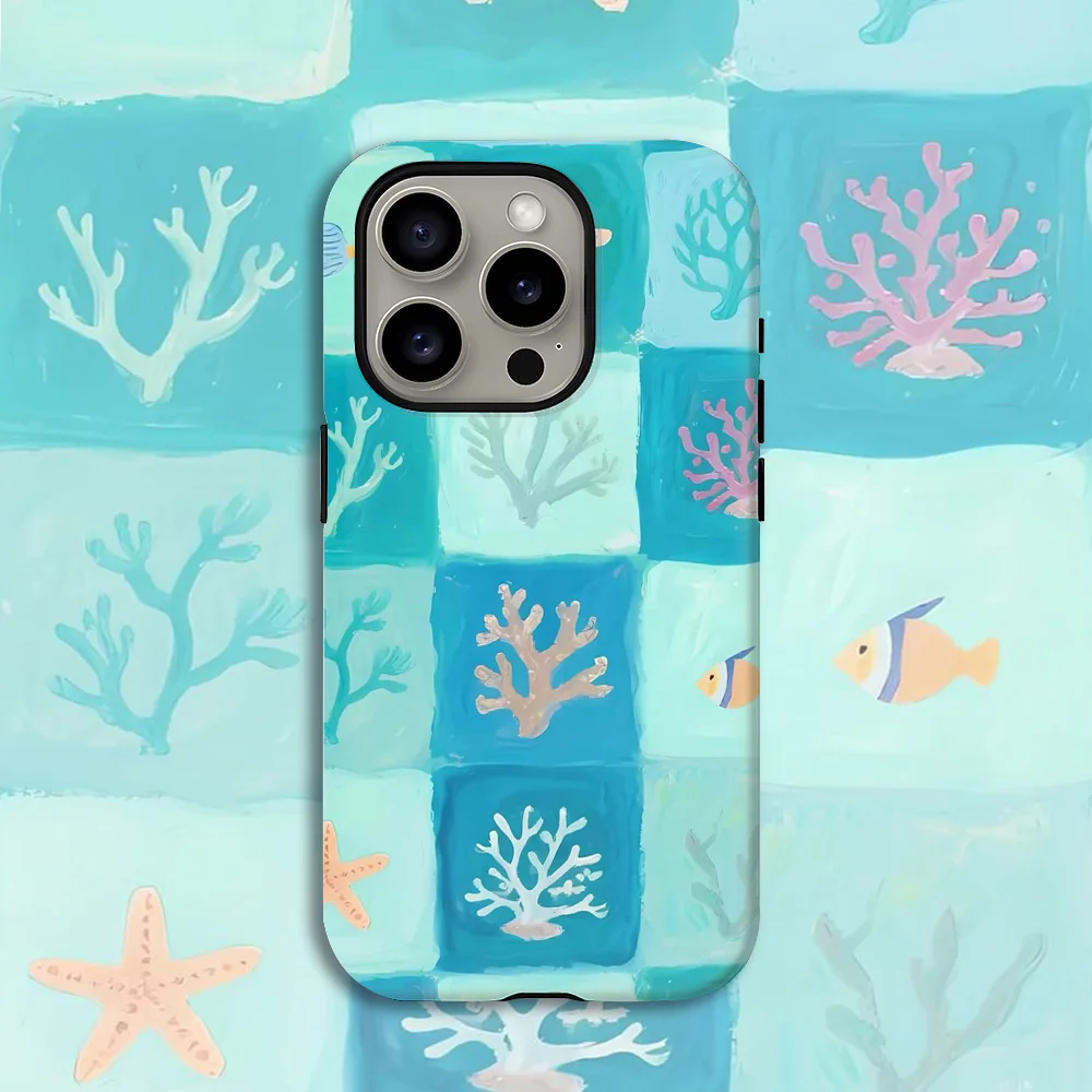 Coral Tile Pattern Phone Case for Samsung Galaxy S20 S23 S24 S25 S26 FE Plus Ultra Edge 4G 5G Luxury Double-layer Back Cover