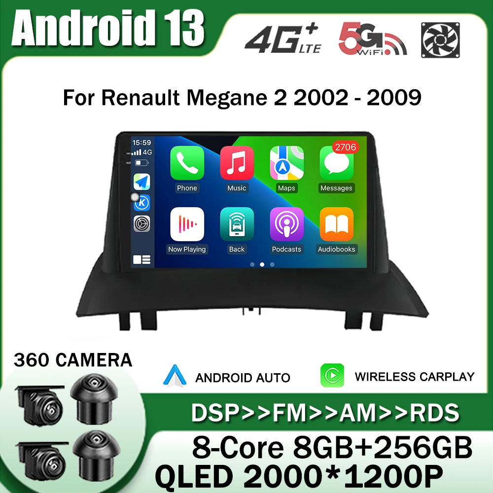 

for Renault Megane 2 2002 - 2009 Android 13 Car Radio Stereo Multimedia Navigation GPS Video Player DSP Wireless Carplay 4G RDS