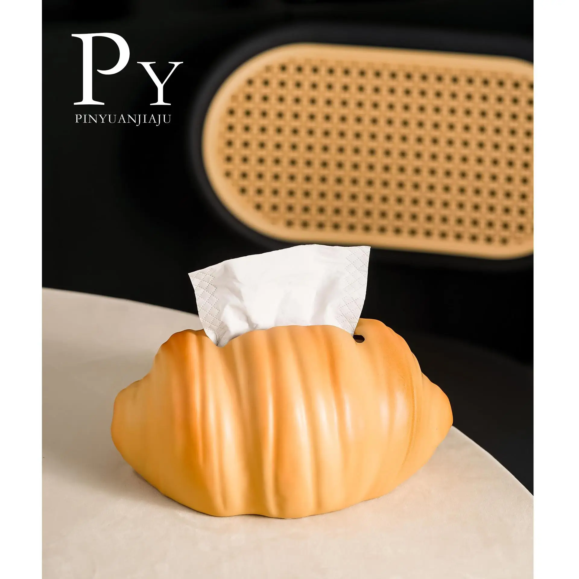 

Cute Creative Croissant Tissue Box Ins High Appearance Level Bathroom Living Room Light Luxury Decoration Household Storage