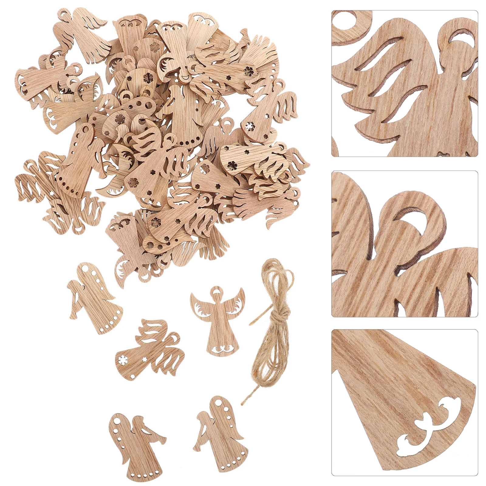 50 Pcs Wooden Angel Pendant Cutouts Unfinished DIY Crafts Slices Painting Bulk Chip