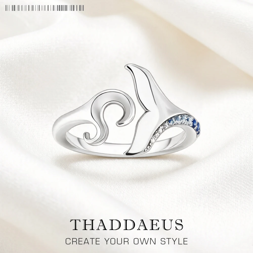 Ring Schwanz Fin Und Welle Mit Blauen Steinen Marke Neue Trendy Feine Schmuck Solide 925 Strerling Silber Glück Geschenk Für frauen