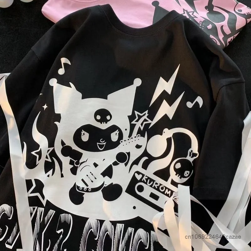 Sanrio Kuromi T-shirt Cute Cartoon Summer Short Sleeve T-shirts Men Women Fashion Tops Y2k Couples American Style Loose Tees