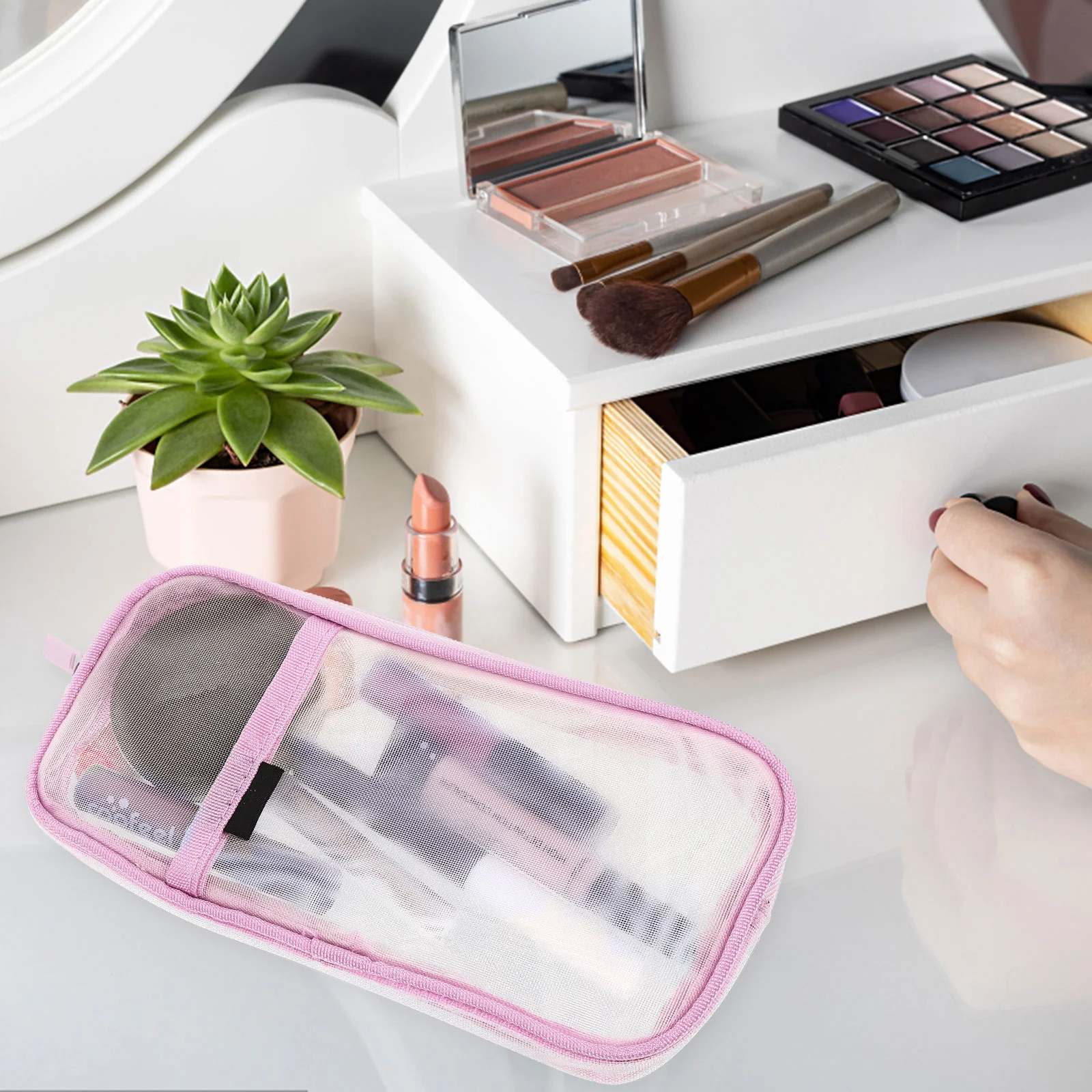 

Pencil Case Storage Bag Large-capacity Simple Pink Pouch Aesthetic Student