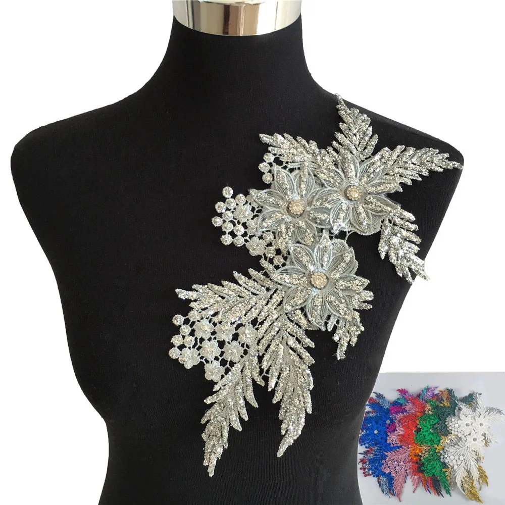 3D flower application lacci collare fai da te strass pizzo tessuto ricamo materiali artigianali vestito per accessori da cucito