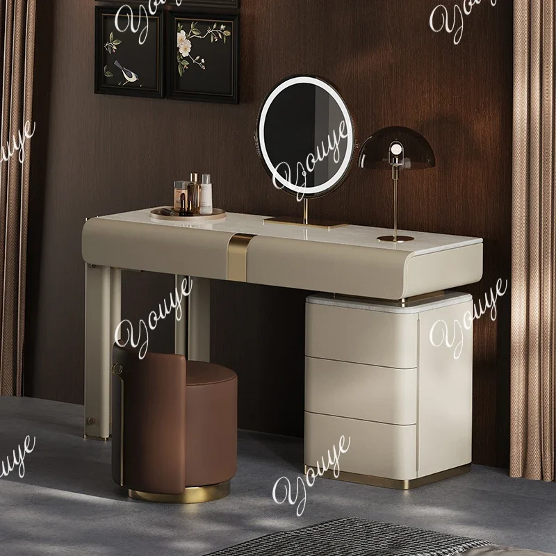 XM Italian Minimalist Light Luxury Bedroom Dresser Chest Cabinet Integrated Haute Couture Simple Modern Leather Veneer Makeup Ta