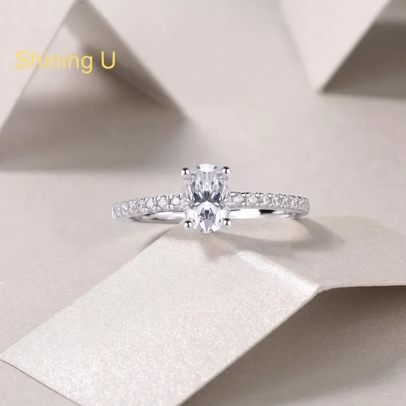

Shining U 925 Sterling Silver D Color Moissanite 5*7mm 1CT Ring for Women Platinum Plated Fine Jewelry Summer