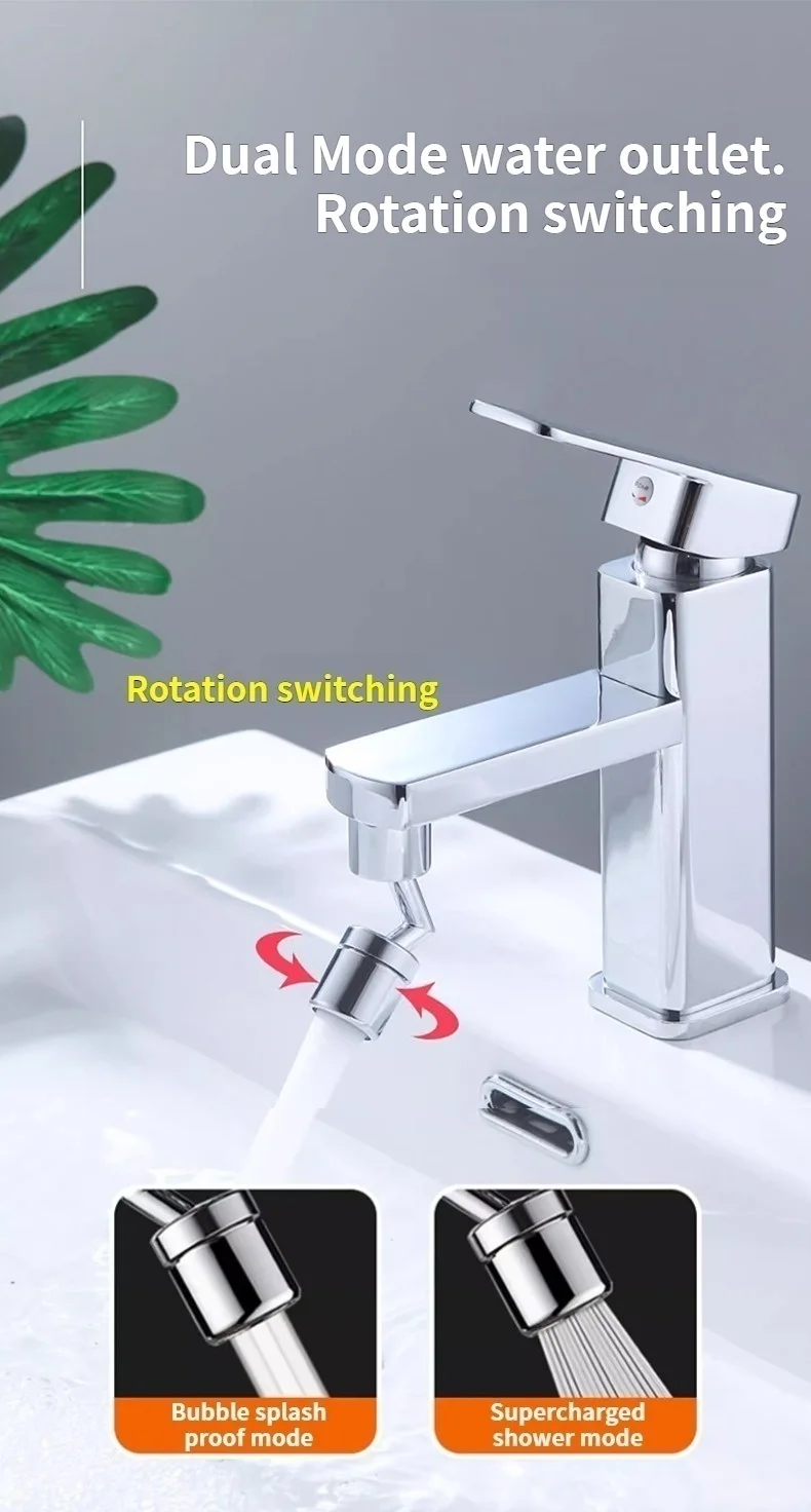 360° Dual Function Anti-splash Bubbler Kitchen Tap Aerator Bathroom Rotatable Extension Faucet Filter Dual Modes Bubbler Nozzle