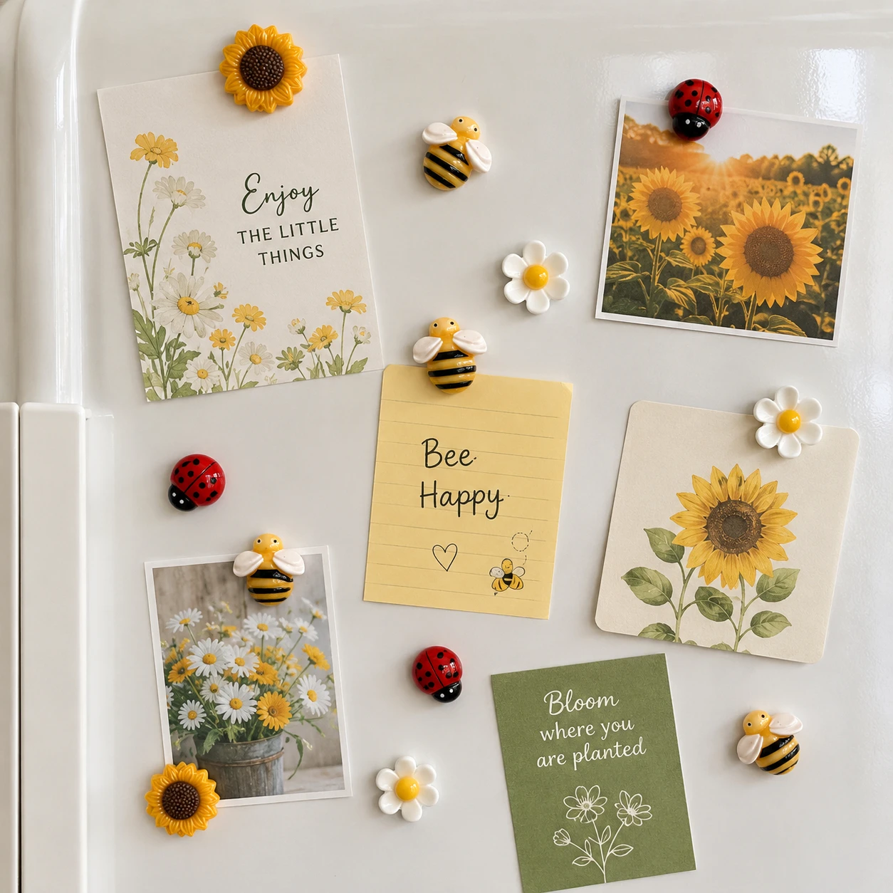 Cute Sunflower Bee Ladybug Fridge Magnets,Daisy Refrigerator Magnets for Kitchen Office Photo Notes Decor Gift