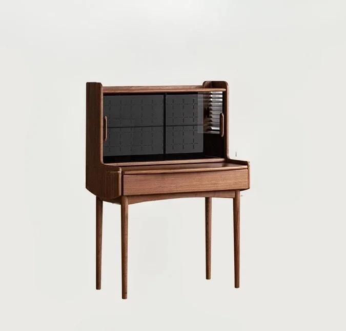 Nordic Black Walnut Wooden Dressing Table Bedroom and Household Small Apartment Simple Solid Wood Storage Makeup Table