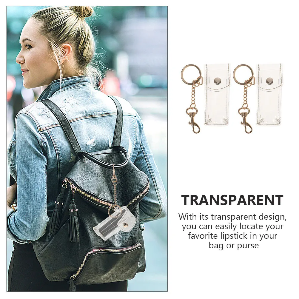 

2Pcs Clear Keychain Pouch Lip Balm Holder Stylish Accessory with Keyring for Easy Location in Bag Bag Hanging Ornament