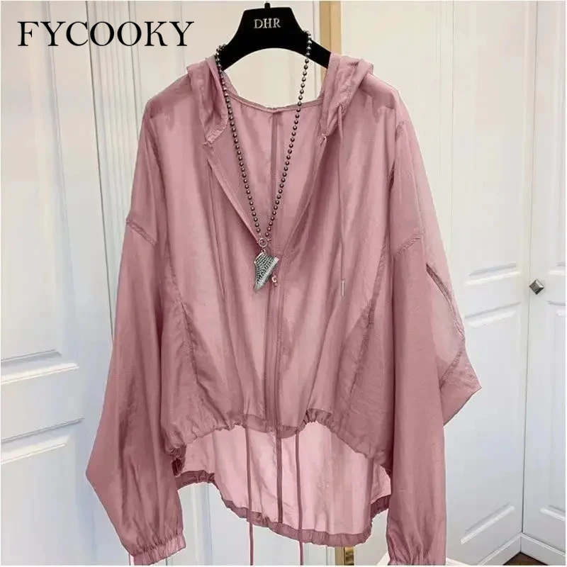 New 2025 Women Jackets Summer Sun-proof Zipper Coats Thin Loose See Outerwear Woman