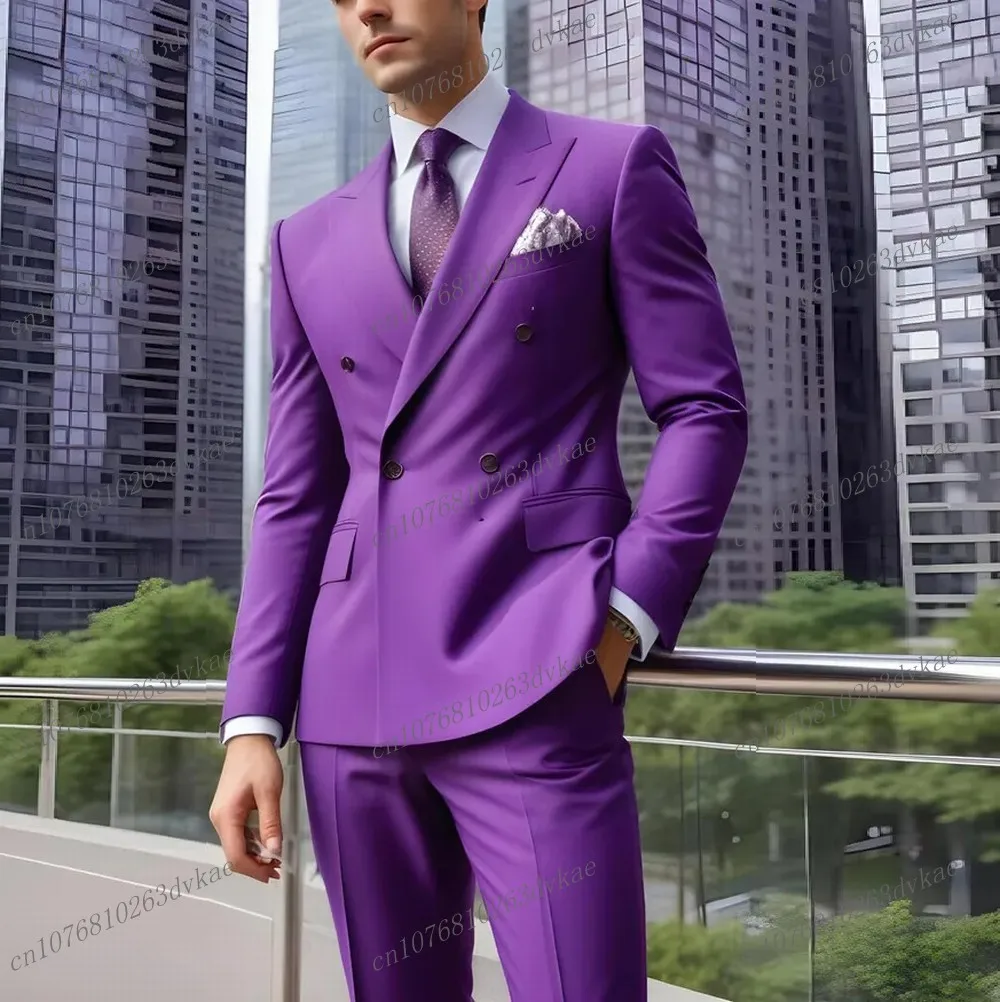 

Fashion Male Purple Business Men Suit Groom Groomsman Wedding Party Prom Formal Occasion Tuxedos 2 Piece Set Blazer Pants