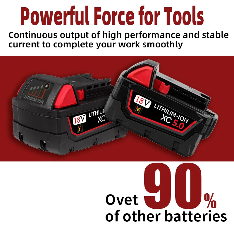 Tools Battery for Milwaukee 48-11-1815 48-11-1850 2646-20 2642-21ct service M18 XC Lithium battery positive charger 18V 12000mAh