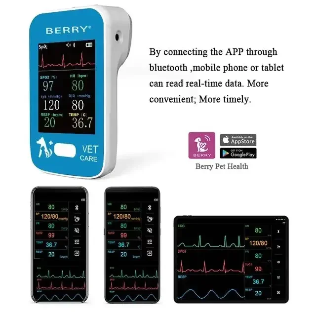 Berry AM6200 6 Parameter Spo2 HR ECG PR TEMP NIBP Good Quality Handheld Veterinary CE Pet Patient